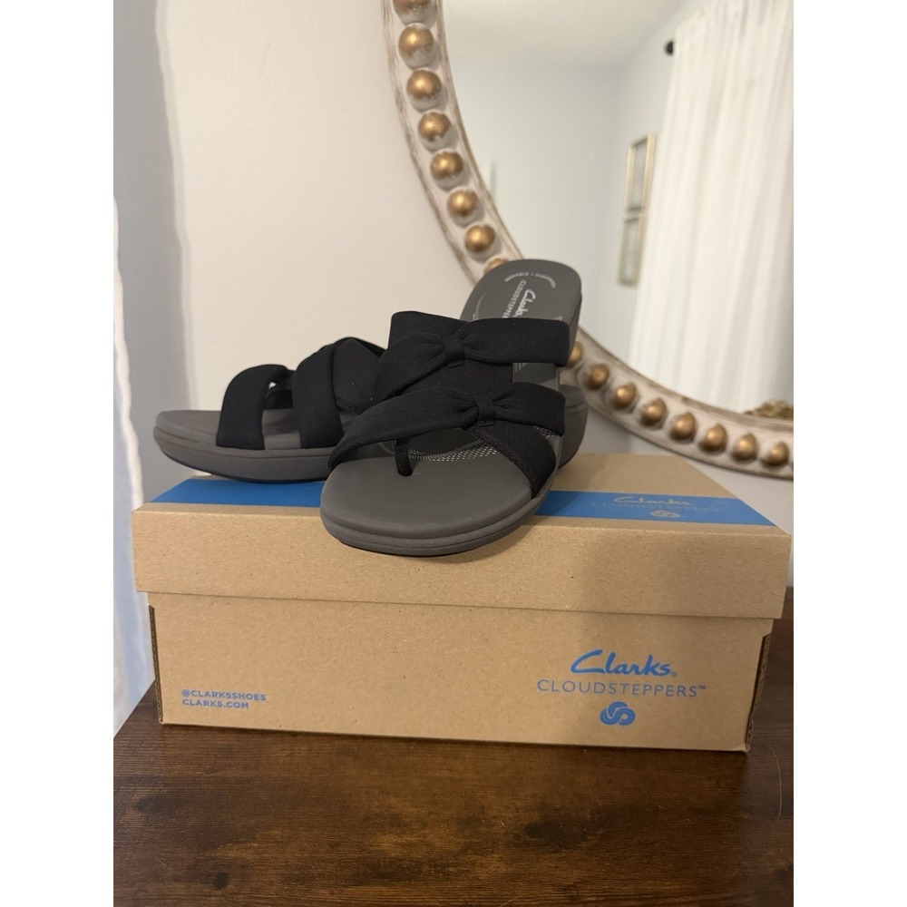 Clarks Cloudsteppers Breeze Rae Cam Black Gray Sandals Womens Size 8 M NWB